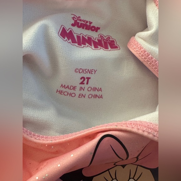 Disney Jr Minnie Mouse Pink & White One Piece Peek-A-Boo Bathing Suit - Size 2T - Picture 5 of 6